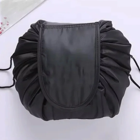 MAKEUP EXPANDABLE DRAWSTRING COSMETIC BAG OR CASE VELCRO CLOSURE IN BLACK- NEW - Picture 4 of 10